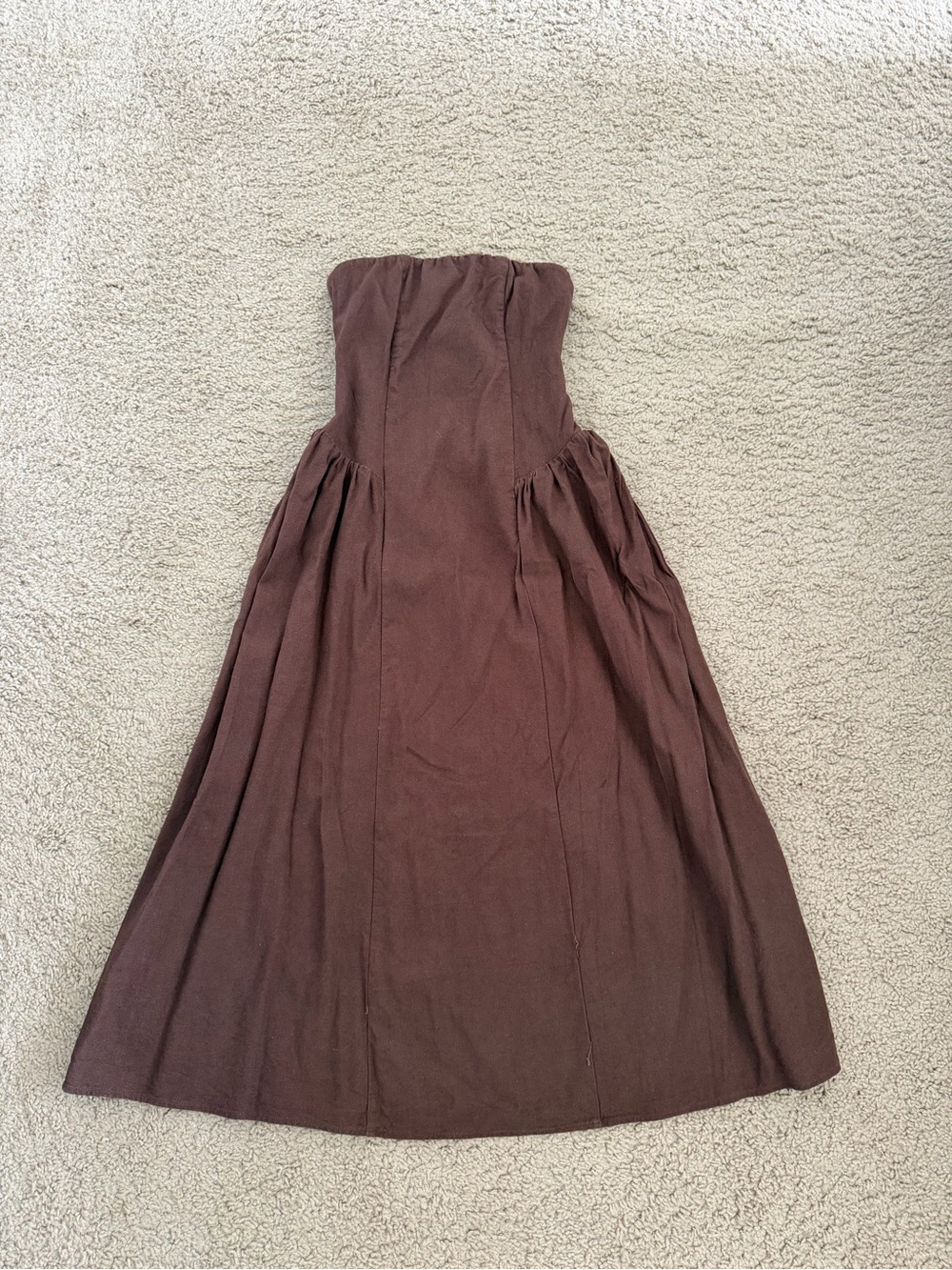 Wayf Strapless Chocolate Brown Midi Dress